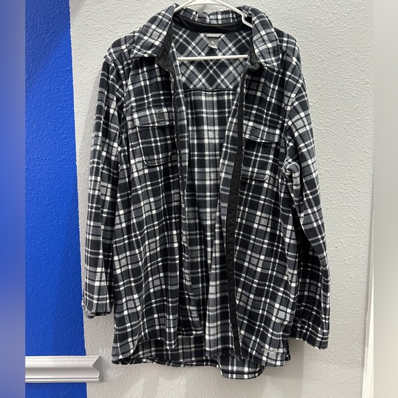 Eddie Bauer Jackets & Blazers - Black and White Plaid Flannel Shirt